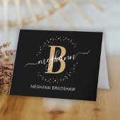 Chic Girly Modern Black Name Script Monogram Dankeskarte