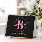 Chic Girly Modern Black Pink Name Script Monogram Dankeskarte