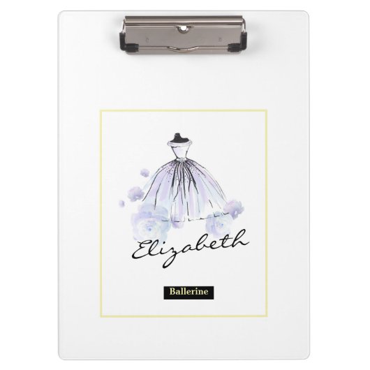 Chic Girly Modern Blue Dress Blume Klemmbrett (Vorderseite)