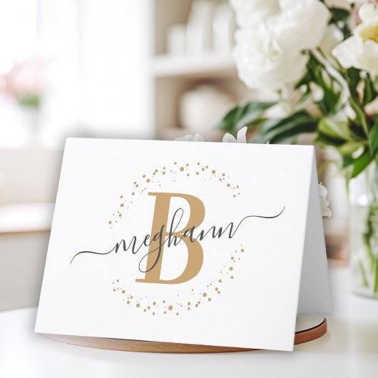 Chic Girly Modern White Name Script Monogram Dankeskarte