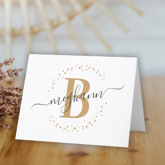 Chic Girly Modern White Name Script Monogram Dankeskarte