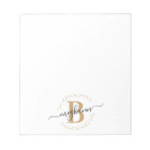 Chic Girly Modern White Name Script Monogram Notizblock (Vorderseite)