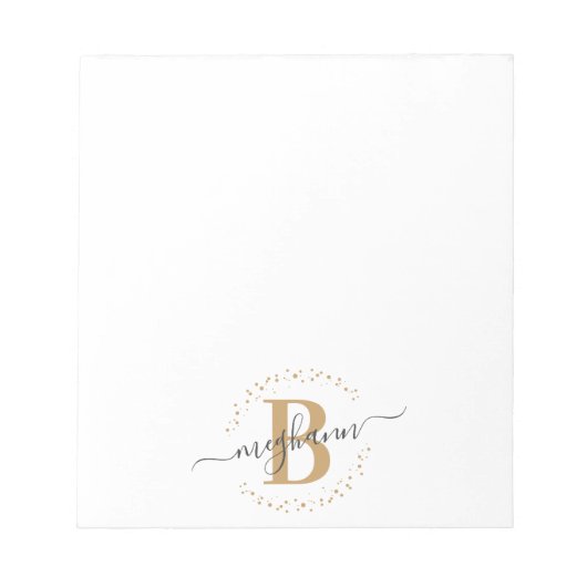 Chic Girly Modern White Name Script Monogram Notizblock (Vorderseite)