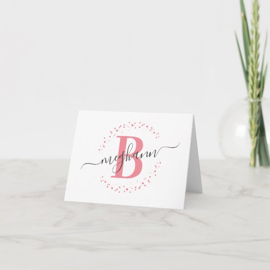 Chic Girly Modern White Pink Name Script Monogram Dankeskarte (Vorderseite)