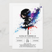 Chic Girly Ninja Editable Geburtstag Einladung (Vorne/Hinten)