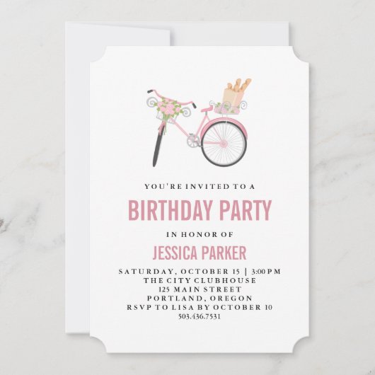 Chic Girly Parisian Bicycle und French Bread Party Einladung (Vorderseite)