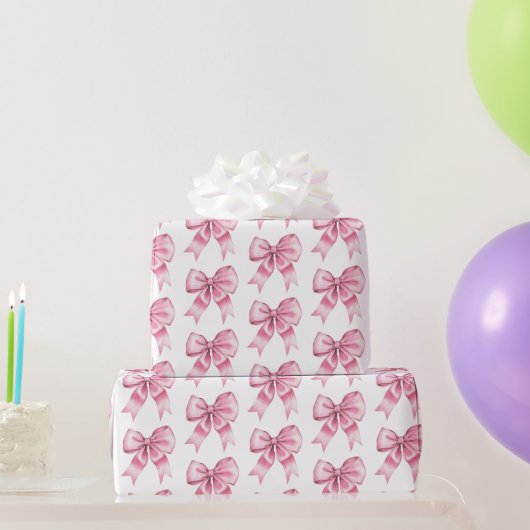 Chic Girly Pink Bows Geburtstag Geschenkpapier (Partygeschenke)