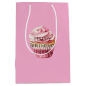 Chic Girly Pink Cupcake Geburtstag Mittlere Geschenktüte (Vorderseite)
