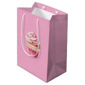 Chic Girly Pink Cupcake Geburtstag Mittlere Geschenktüte (Rückseite Schrägansicht)