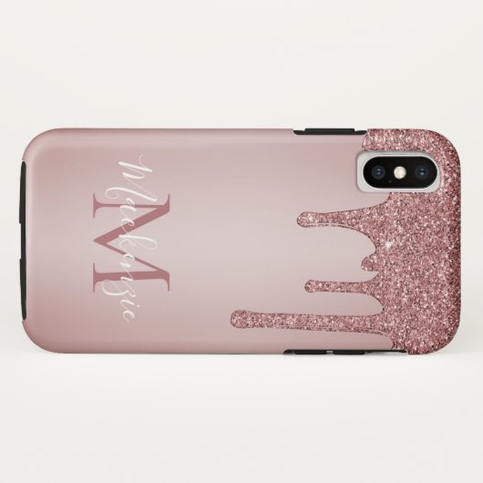 Chic Girly Pink Glitzer Tropfens Monogram Case-Mate iPhone Hülle (Rückseite (Horizontal))