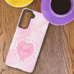 Chic Girly Pink Heart Monogram Initial Watercolor Samsung Galaxy Hülle<br><div class="desc">Dieses Design zeichnet sich durch einen schicken, rosa und weißen Aquarellhintergrund aus, mit einem Herzzentrum und einem Vornamen und einem Anfangsbuchstaben Monogramm. Personalisieren Sie die Textfelder mit einem Vor- oder Nachnamen und dem Initialnamen, entfernen Sie einen oder beide, oder bearbeiten Sie mit dem Entwurfstool, um einen Schriftart auszuwählen, den Sie...</div>