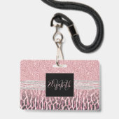 Chic Girly Pink Leopard Glitzer Image Ausweis (Vorderseite mit Lanyard)