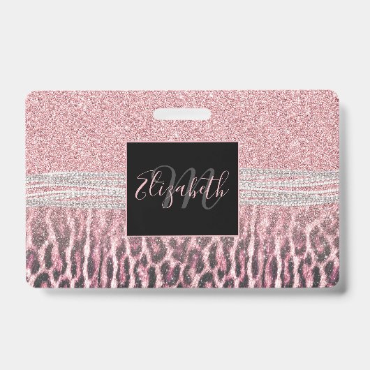 Chic Girly Pink Leopard Glitzer Image Ausweis (Vorderseite)