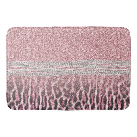 Chic Girly Pink Leopard Glitzer Image Badematte (Vorderseite)