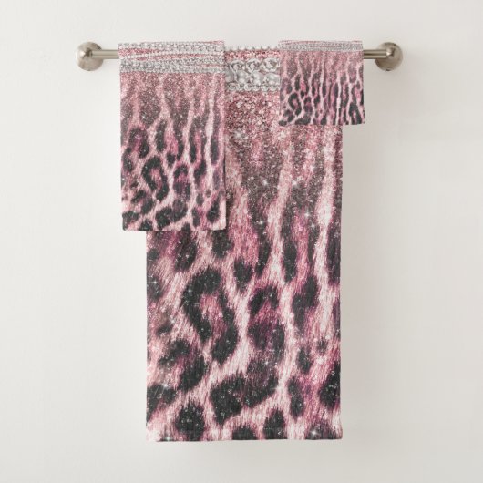 Chic Girly Pink Leopard Glitzer Image Badhandtuch Set (Insitu)