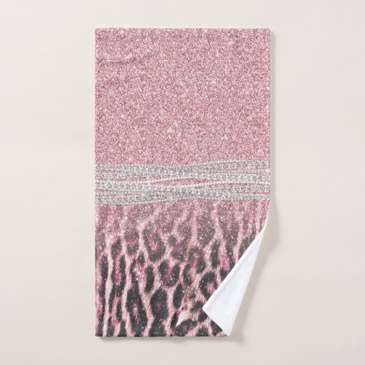 Chic Girly Pink Leopard Glitzer Image Badhandtuch Set (Handtuch)