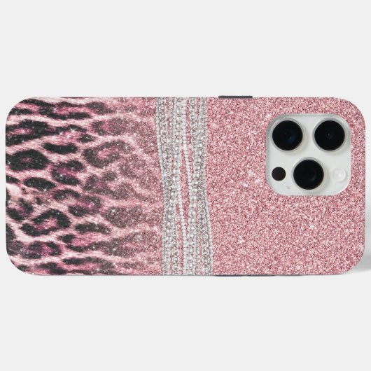 Chic Girly Pink Leopard Glitzer Image Case-Mate iPhone Hülle (Rückseite (Horizontal))