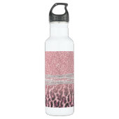 Chic Girly Pink Leopard Glitzer Image Edelstahlflasche (Vorderseite)