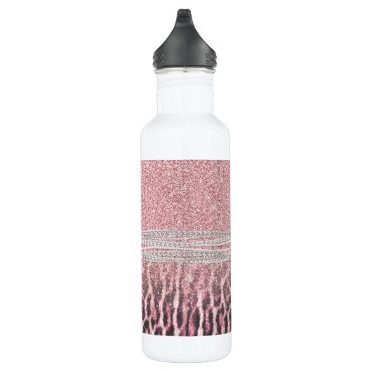 Chic Girly Pink Leopard Glitzer Image Edelstahlflasche (Rechts)