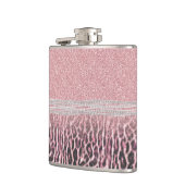 Chic Girly Pink Leopard Glitzer Image Flachmann (Links)