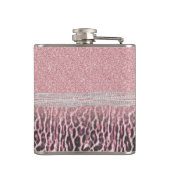 Chic Girly Pink Leopard Glitzer Image Flachmann (Rückseite)