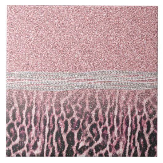 Chic Girly Pink Leopard Glitzer Image Fliese (Vorderseite)
