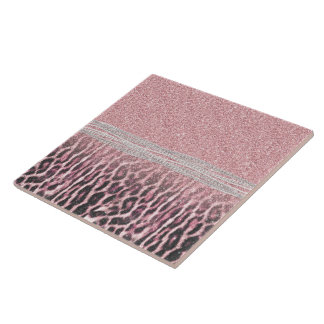 Chic Girly Pink Leopard Glitzer Image Fliese
