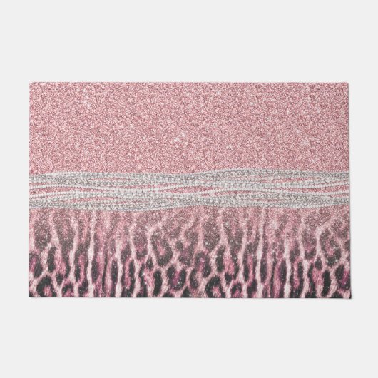 Chic Girly Pink Leopard Glitzer Image Fußmatte (Vorderseite)