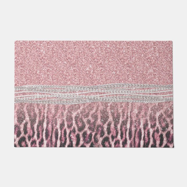 Chic Girly Pink Leopard Glitzer Image Fußmatte (Vorderseite)