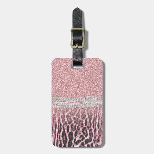 Chic Girly Pink Leopard Glitzer Image Gepäckanhänger (Vorderseite vertikal)