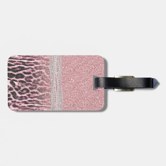 Chic Girly Pink Leopard Glitzer Image Gepäckanhänger (Rückseite horizontal)