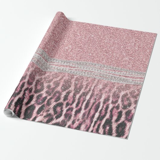 Chic Girly Pink Leopard Glitzer Image Geschenkpapier (Ungerollt)