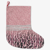 Chic Girly Pink Leopard Glitzer Image Großer Weihnachtsstrumpf (Vorderseite)