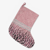 Chic Girly Pink Leopard Glitzer Image Großer Weihnachtsstrumpf (Vorderansicht (hängend))