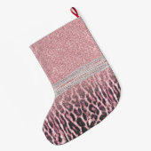 Chic Girly Pink Leopard Glitzer Image Großer Weihnachtsstrumpf (Rückseite (Hängend))