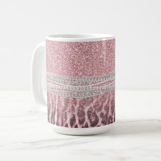 Chic Girly Pink Leopard Glitzer Image Kaffeetasse (Vorderseite Links)