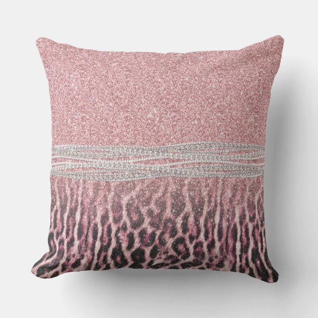 Chic Girly Pink Leopard Glitzer Image Kissen (Vorderseite)