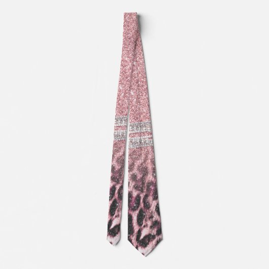 Chic Girly Pink Leopard Glitzer Image Krawatte (Rückseite)