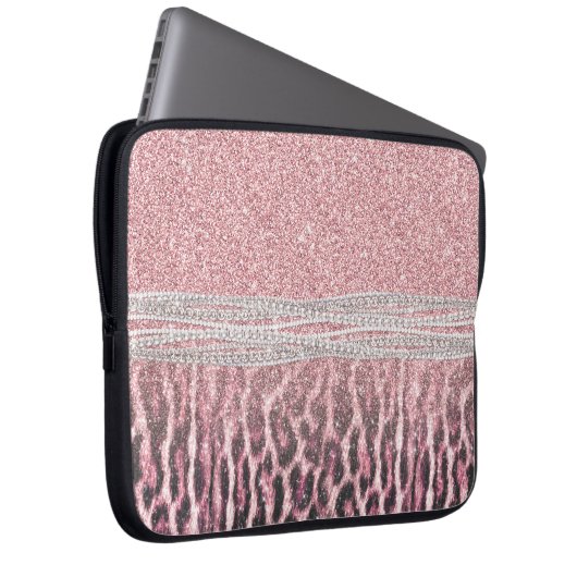 Chic Girly Pink Leopard Glitzer Image Laptopschutzhülle (Vorne Rechts)