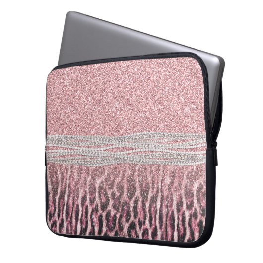 Chic Girly Pink Leopard Glitzer Image Laptopschutzhülle (Vorderseite Links)