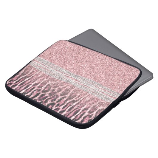 Chic Girly Pink Leopard Glitzer Image Laptopschutzhülle (Vorne Oben)