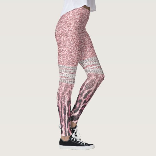 Chic Girly Pink Leopard Glitzer Image Leggings (Rechts)