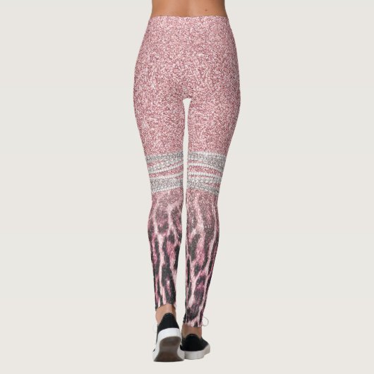 Chic Girly Pink Leopard Glitzer Image Leggings (Rückseite)