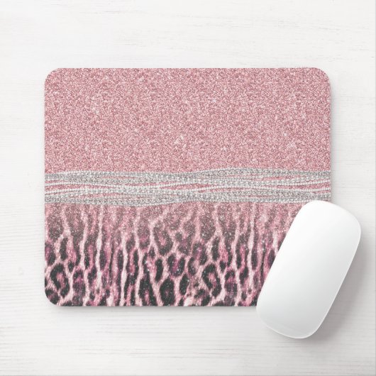 Chic Girly Pink Leopard Glitzer Image Mousepad (Mit Mouse)