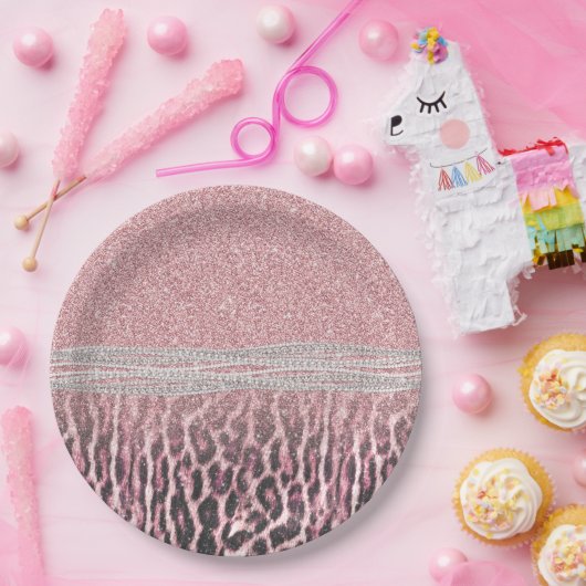 Chic Girly Pink Leopard Glitzer Image Pappteller (Party)