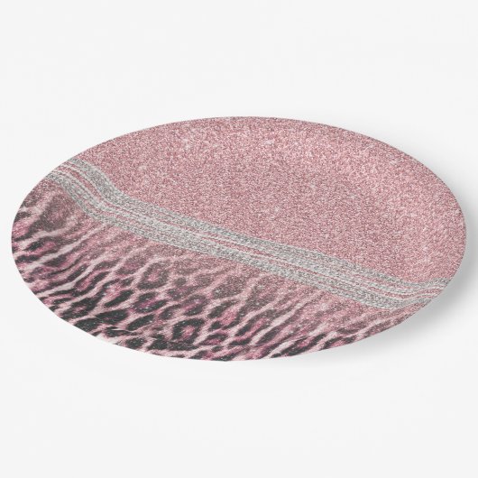 Chic Girly Pink Leopard Glitzer Image Pappteller (Schrägansicht)