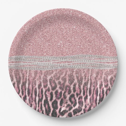 Chic Girly Pink Leopard Glitzer Image Pappteller (Vorderseite)