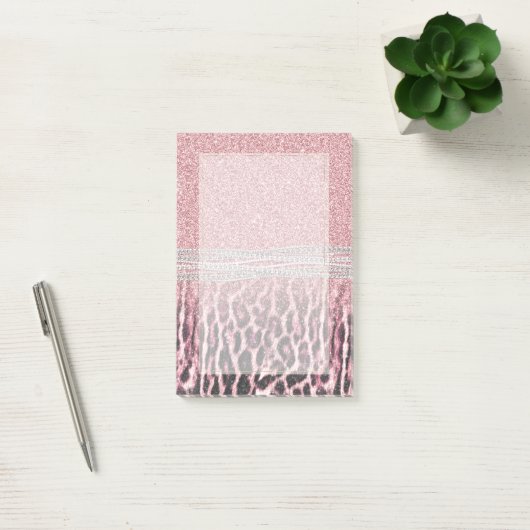 Chic Girly Pink Leopard Glitzer Image Post-it Klebezettel (Büro)