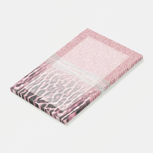 Chic Girly Pink Leopard Glitzer Image Post-it Klebezettel (angewinkelt)