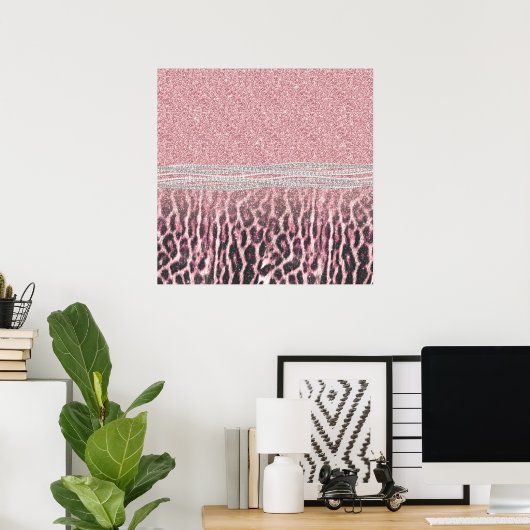 Chic Girly Pink Leopard Glitzer Image Poster (Heimbüro)
